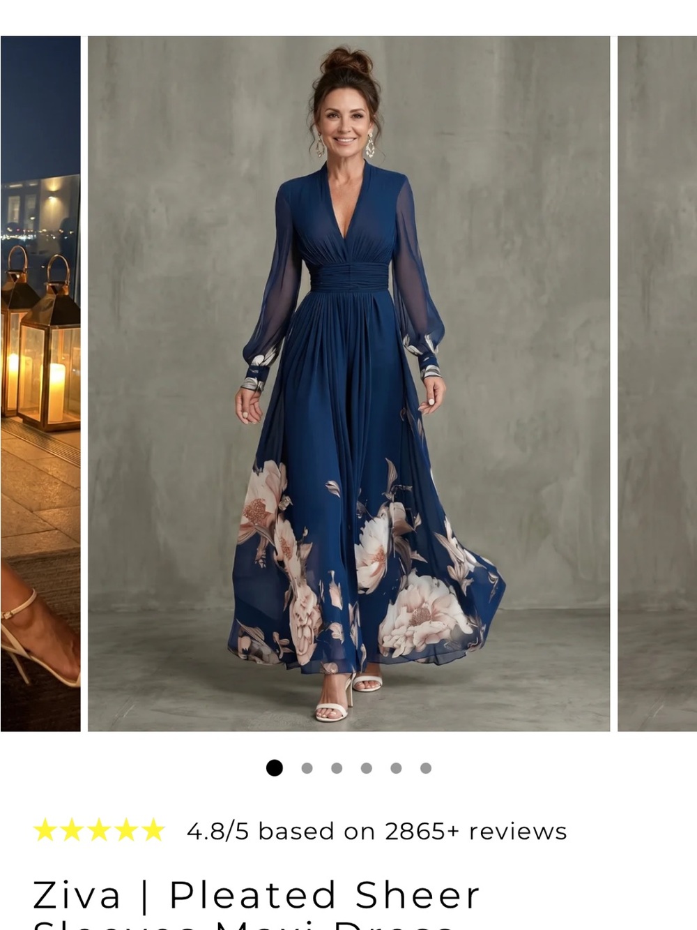 Pleated Sheer Sleeve Maxi Dress - Navy Floral